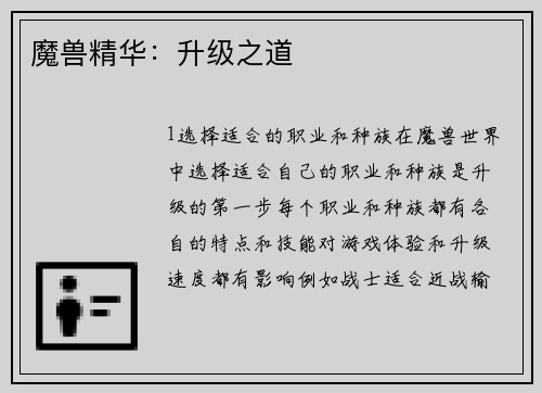魔兽精华：升级之道